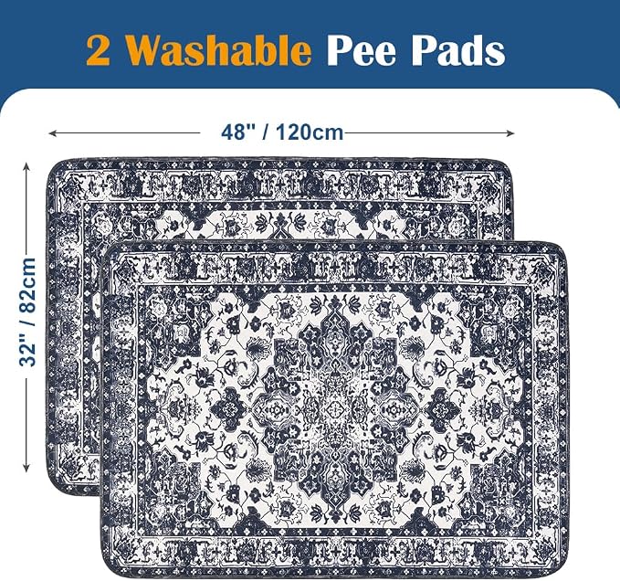 Washable Pee Pads for Dogs, 2 Pack Reusable Puppy Training Pads 48"x32" Super Absorbent Waterproof Dog Training Pads, Non-Slip Potty Pads, Whelping Pads Litter Mat Navy Blue