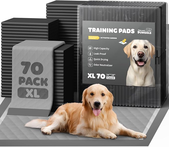 Powools Charcoal Puppy Pads - 100 Packs, 34"×28" Ultra-Large Puppy Pads, Odor-Control Carbon Pee Pads for Dogs, 6-Layer Ultra-Absorbent & Quick-Dry Black Training Pads