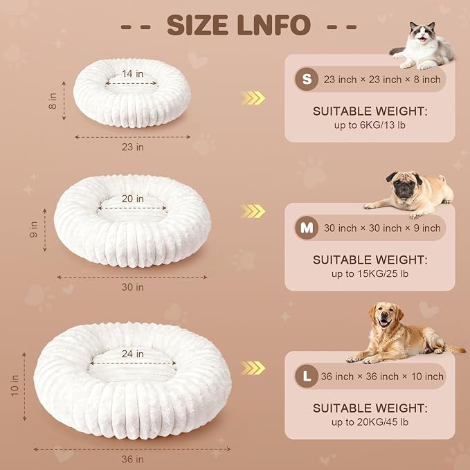 Donut Pet Bed for Indoor Cats and Small Dogs, Self-Heating Dog Bed with Non-Slip Bottom, Winter Comfort Dog Beds for Puppies, Washable & Portable Egg Tart Shape (S) Small cat Bed self Warming