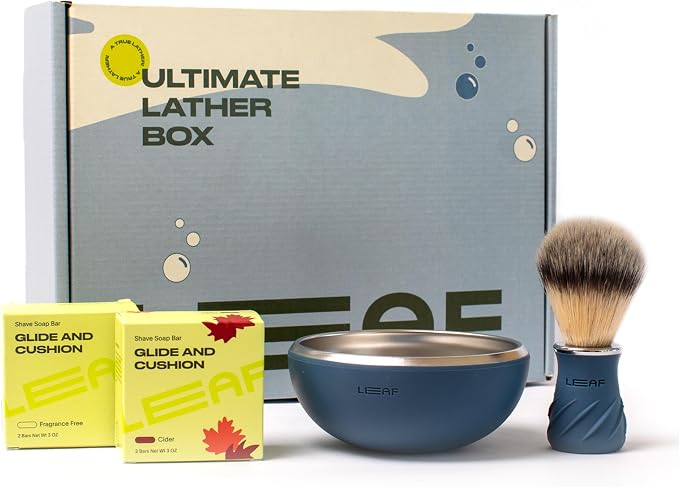Leaf Shave Ultimate Lather Box - Glacier Bowl & Brush Set, Shave Soaps | Includes limited-edition bowl & brush set, limited-edition Cider shave soap and fragrance-free shave soap