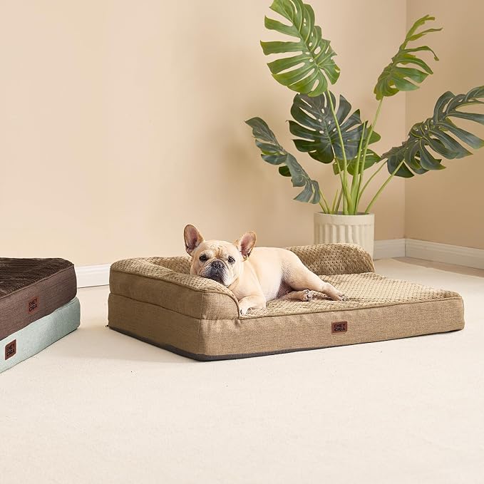 EHEYCIGA Orthopedic Dog Bed Medium Size Dogs, Memory Foam Dog Bed with Washable Removable Cover, Waterproof Pet Sofa Couch for Crate with Nonskid Bottom, 30x20x6, Camel | Small Dog Sofa with Washable Removable Cover, Waterproof Pet Couch for Crate with...