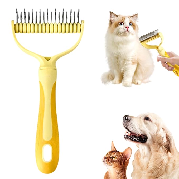Double-Sided Pet Grooming Brush for Dogs and Cats, 2026 New Dog Deshedding Brush, Dematting Comb Removes Tangles Knots and Loose Fur, Ergonomic Pet Grooming Tool (Yellow)