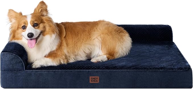 EHEYCIGA Large Dog Bed Memory Foam for Crate, Orthopedic Dog Bed Large Size Dogs with Washable Removable Cover, Waterproof Pet Sofa Couch with Nonskid Bottom, 35x22x6, Navy Blue | Small Dog Sofa with Washable Removable Cover, Waterproof Pet Couch for C...