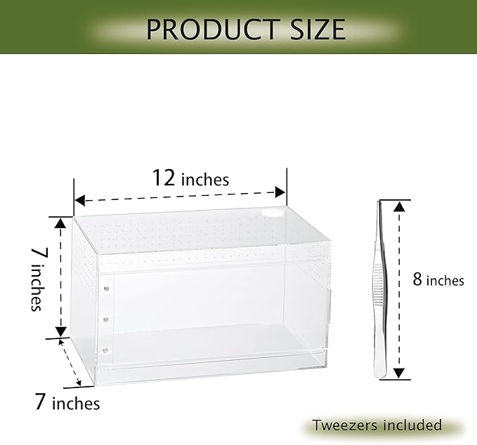Acrylic Terrarium for Reptiles & Spiders – Small/Medium/Large Leak-Proof Enclosure (Horizontal/Vertical) | Ideal for Tarantulas, Jumping Spiders, Frogs & Geckos (Large, Horizontal)