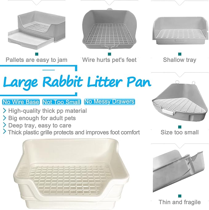 Hamiledyi Extra Large Rabbit Litter Box Pet Corner Toilet Small Animal Potty Trainer Huge Bunny Litter Pan with Plastic Grate Deep Dump Tray for Adult Guinea Pigs Chinchillas Ferrets Galesaurs White