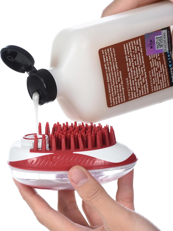 CHI for Dogs Soap Dispensing Palm Brush, Handheld Dog Bathing Scrubber with Built-In Shampoo Dispenser, Soft Rubber Bristles for Massaging and Deep Cleaning All Dog Coat Types, Red | Built-in shampoo dispenser, soft rubber bristles, massages while deep...