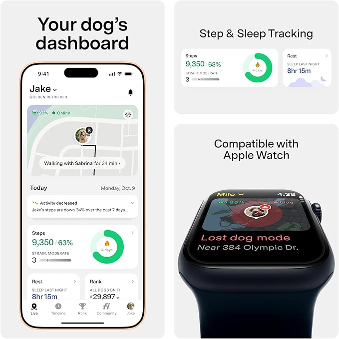 Fi New Series 3+ Smart Dog Tracker Collar [6 Month Membership Included] GPS Tracker for Dogs with Health & Behavior Monitoring, Escape Alerts, Waterproof, LED, Apple Watch Compatible (Blue, X-Small)