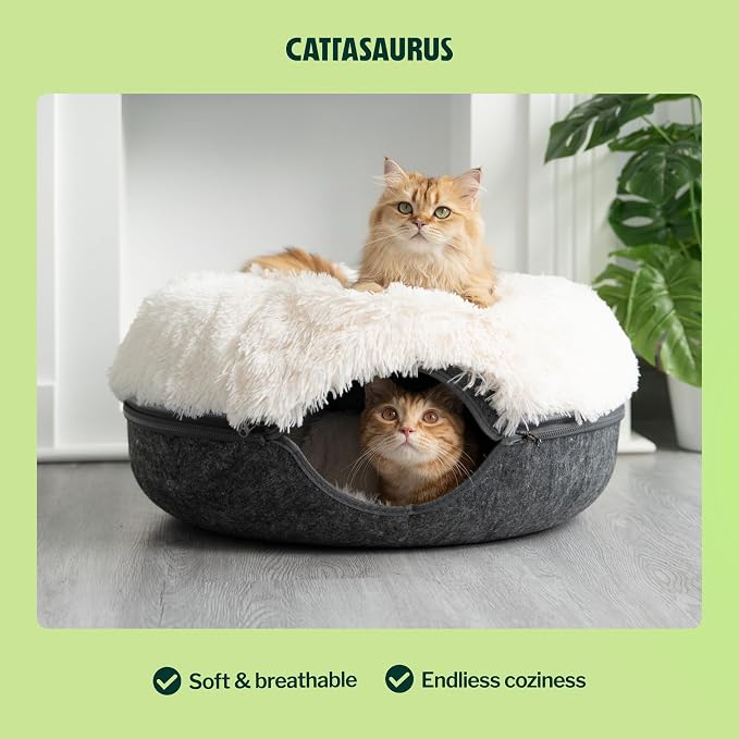 Peekaboo Cat Cave for Multiple & Large Cats Up to 30-45 Lbs, Fluffy Cat Beds for Indoor Cats, Scratch Detachable & Washable Tunnel Bed, Comfy Donut Cave (Dark Gray, Large (Calming))