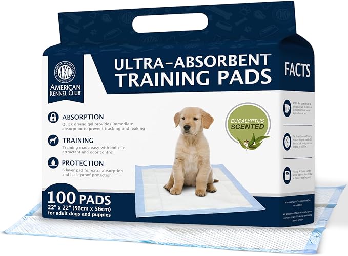 AKC Puppy Training Pads, 22" x 22", Eucalyptus Scented 100 Count