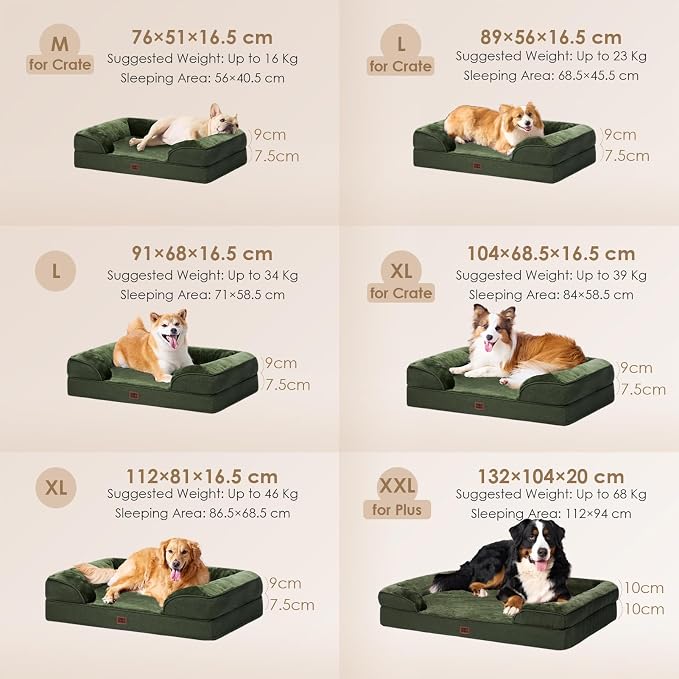 EHEYCIGA Orthopedic Dog Beds for Large Dogs, Waterproof Memory Foam Large Dog Bed with Sides, Non-Slip Bottom and Egg-Crate Foam Pet Couch Bed with Washable Removable Cover, Dark Green | Non-Slip Bottom and Egg-Crate Memory Foam XL Dog Couch Bed with W...