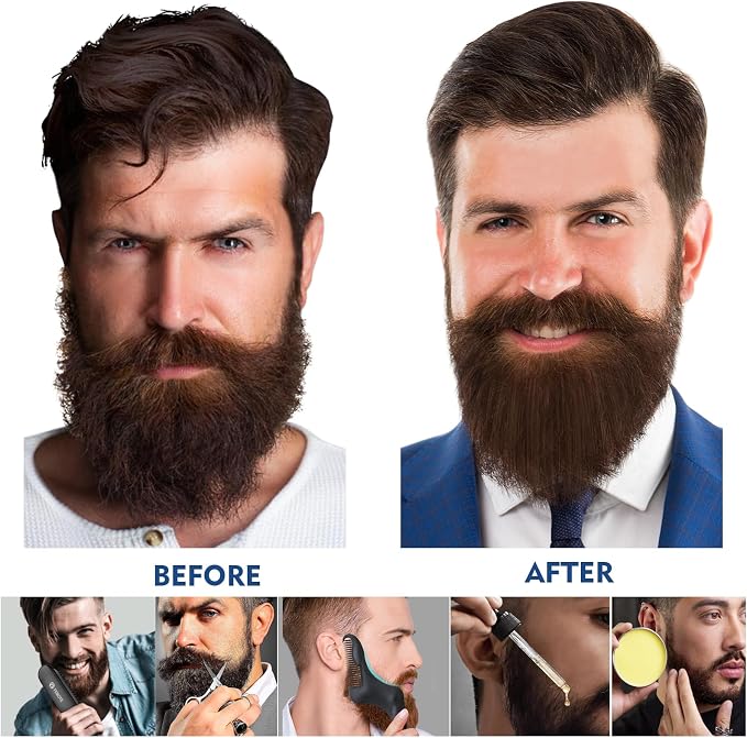 Beard Straightener Kit for Man- Heated Grooming Beard Brush, Beard Balm,Comb,Beard Growth Oil, Value Gift Set for Fathers Day,No-Scald,for Soft,Thick,Curly Beard,Prevent Damage