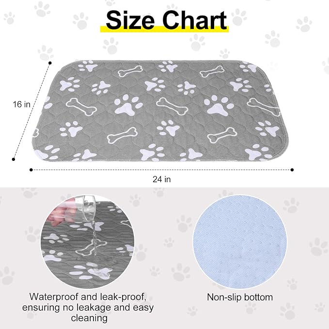 BEAUTYZOO 6 Pack Washable Pee Pads for Dogs,Reusable Puppy Pads 16x24 Gray | Waterproof Super Absorbent,Non Slip and Leak-Proof Against Urine,Whelping Pads Mats for Puppy Potty Training,Playpen,Crate