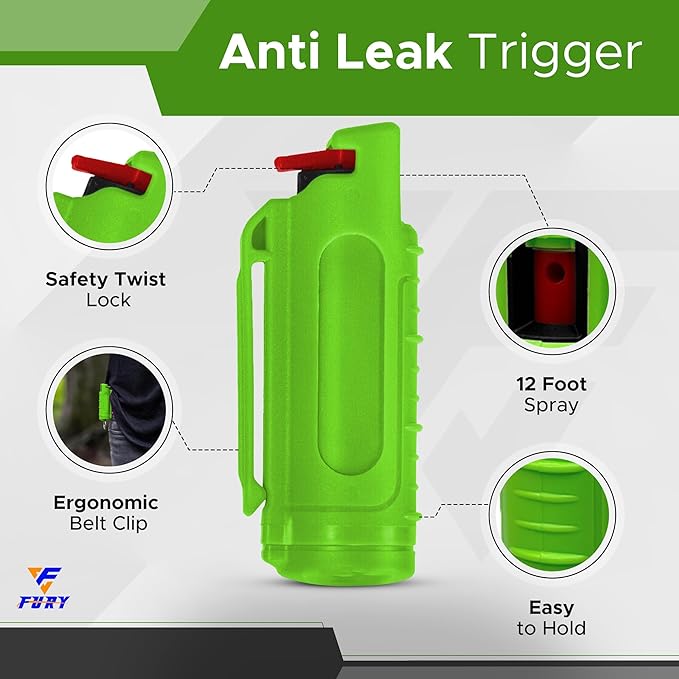 FURY Hardshell Pepper Spray - 12Ft Range, Max Strength, UV Dye Identifier, Anti-Leak & Anti-Misfire, Slidetop Trigger, Belt Clip & Key Ring, Multiple Color Options, Self-Defense Spray