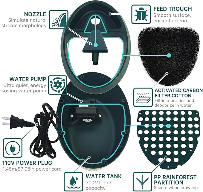 MYGIIKAKA Reptile Drinking Water Fountain Chameleon Accessories Automatic Circulation System with Trough, Bearded Dragon Cage Accessories Reptiles Habitat Waterfall for Snake/Lizard/Chameleon/Turtle