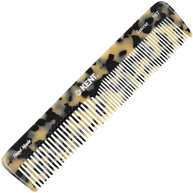Kent 16T TW Fine and Wide Tooth for Daily Grooming,Handmade Styling Comb for All Hair Types,Wet or Dry Hair Detangling Comb for Men and Women,Saw Cut Hand Polished,Made in England