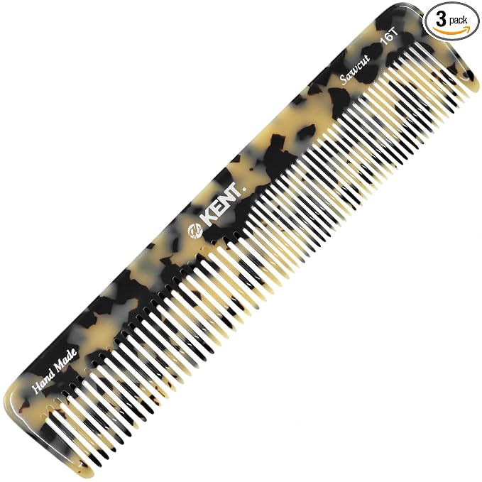 Kent 16T TW Fine Tooth and Wide Tooth Comb for Daily Grooming, Handmade Styling Comb for All Hair Types, Styling and Detangling Combs for Men and Women