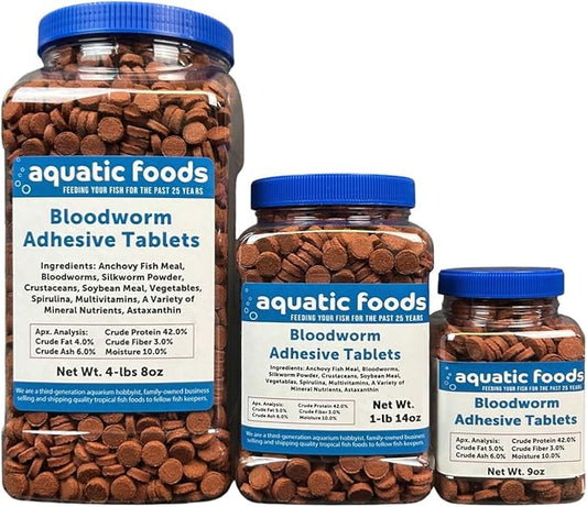 Aquatic Foods Inc. Bloodworm Glass Sticking 42% Protein Tablets for Angels, Tetras, Guppies, Cichlids, All Community Tropical Fish...4-lbs 8oz Jar