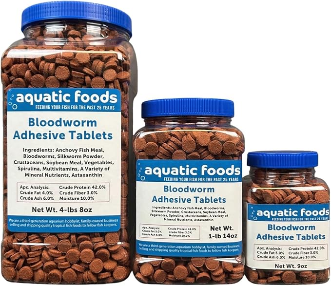 Aquatic Foods Inc. Bloodworm Glass Sticking 42% Protein Tablets for Angels, Tetras, Guppies, Cichlids, All Community Tropical Fish...1-lb 14oz Jar