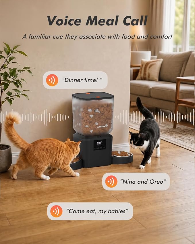 Automatic Cat Feeder for 2 Cats - 8L/34 Cups Dual Automatic Dog Feeder with Dog Food Dispenser for 2-18mm Dry Food, Timed Cat Food Dispenser, Up to 50 Portions 6 Meals Per Day, 10s Voice, Keep Fresh