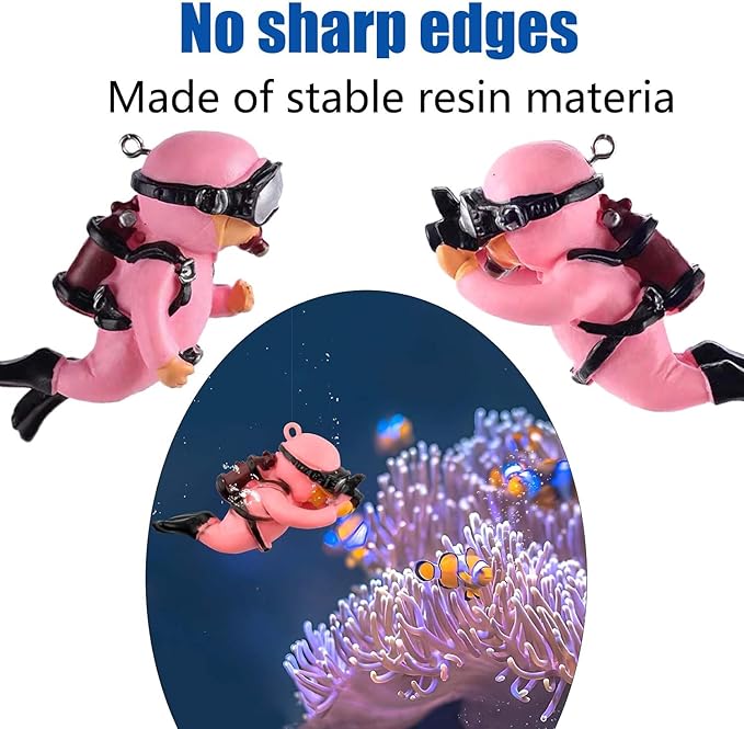 2-Pack Tank Decorations, Cute Little Diver, Aquarium Decoration Accessories Ornaments with Float Ball, Playmate for Tank Suitable for All Kinds of Fish and Tanks (Pink)