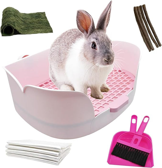 15.1"X11.0" Large Rabbit Litter Box,Plastic Square Rabbits Potty Trainer with Bigger Pan Bunny Corner Toilet Box with Small Animal Disposable Liner for Guinea Pigs Hamster Chinchilla(Purple)