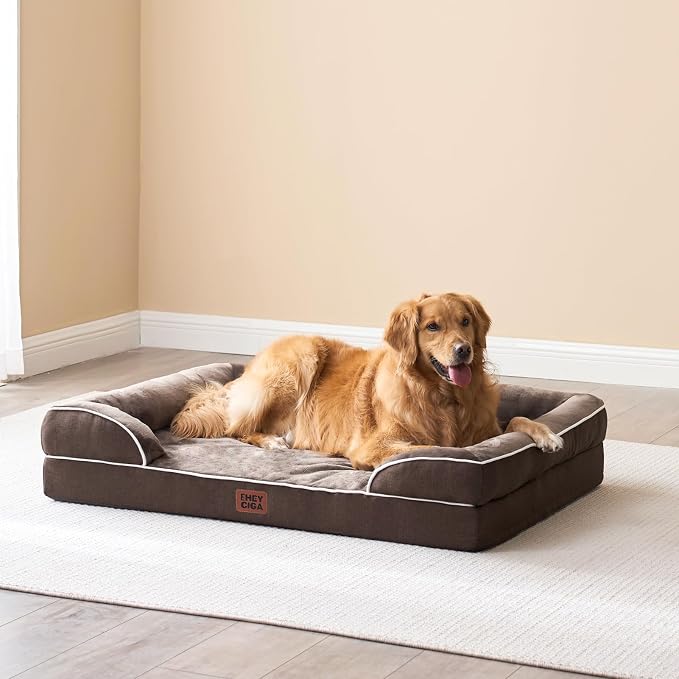 EHEYCIGA Orthopedic Dog Beds Large Sized Dog, Waterproof Washable Pet Bed | Non-Slip Bottom and Egg-Crate Memory Foam XL Dog Couch Bed with Washable Removable Cover, Brown