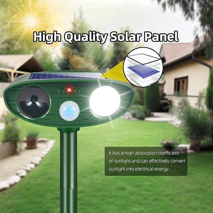 4 Pack Solar Ultrasonic Animal Repellent Animal Deterrent Devices Outdoor IP65 Waterpfoof with Motion Sensor & Strobe Light- Keep Deer,Cats,Squirrels,Dogs,Raccoons,Rabbits,Skunks Away from Garden Yard