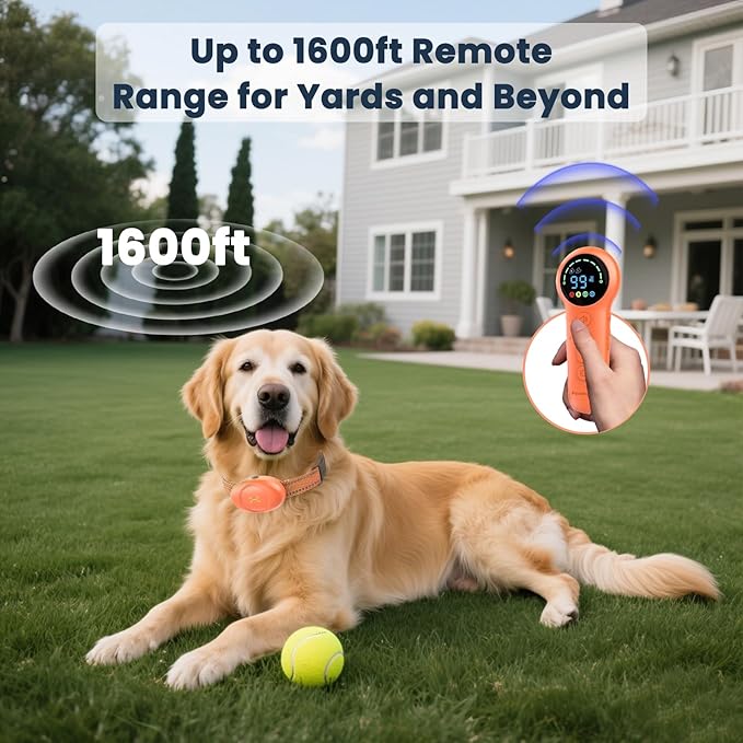 Dog Shock Collar with Soft Neoprene Padded - 4 Training Modes E Collar with 1600FT Remote Control for 5–120 lbs Large Medium Small Dogs, IPX7 Waterproof, Orange