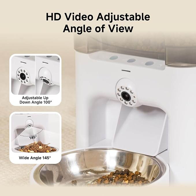 Automatic Cat Feeder with Camera, 5G WiFi Smart APP Control Automatic Dog Feeder, 2k HD Video with Night Vision, 6L Cat Food Dispenser, Remote Monitor, Anti-Clog, 2-Way Audio, Low Food Alert