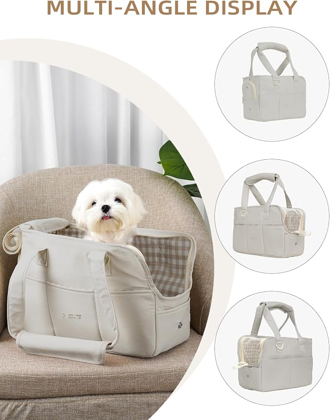 ONECUTE Dog Carrier for Small Dogs Rabbit cat with Large Pockets, Cotton Bag, Dog Carrier Soft Sided, Collapsible Travel Puppy Carrier (Grey, 17" L x 7.5" W x 12" H)