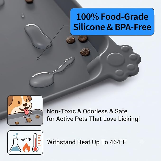 Reopet Silicone Pet Feeding Mat - Waterproof & Non-Slip Dog Cat Placemat | High Raised Edges Prevent Food & Water Spills to Protect Floors, Easy to Clean, Fit for Dog Cat Bowls