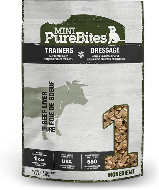 PureBites Mini Beef Liver Freeze Dried Dog Treats, 1 Ingredient, Made in USA, 9.5oz