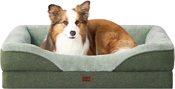 EHEYCIGA Orthopedic Dog Bed for Medium Dog, Memory Foam Dog Couch, Green | 35x22 Inch Dog Sofa with Sides, Waterproof Liner & Washable Removable Cover, Bolster Pet Couch