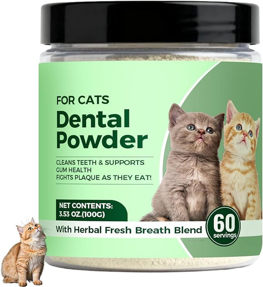 Dental Powder for Cats, Cat Dental Powder with Probiotics & Seaweed for Cats Teeth & Breath Support, 60-Day Supply (1)