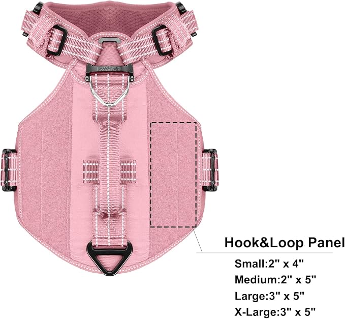 ICEFANG Quick-Moving Tactical Dog Harness for Medium Dogs,No Pull Dog Vest | Control Handle,Reflective,Full Metal Buckles,Adjustable,Hook-and-Loop Panel,Soft Padded,Pink,Medium