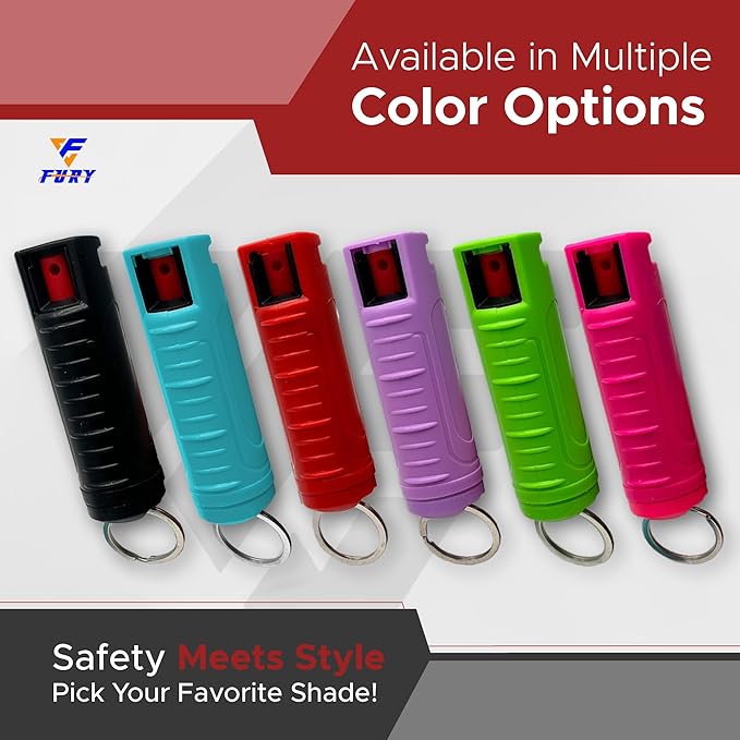 FURY Hardshell Pepper Spray - 12Ft Range, Max Strength, UV Dye Identifier, Anti-Leak & Anti-Misfire, Slidetop Trigger, Belt Clip & Key Ring, Multiple Color Options, Self-Defense Spray