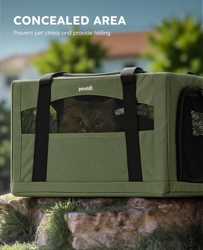 Pecute Cat Carrier Stable, Pet Carrier with Privacy Partition,Green | Safe For Car Travel, Stable Steel Frame, Soft-Sided Pet Carrier Bag For Dogs And Cats Up To 11lbs, Foldable Design.