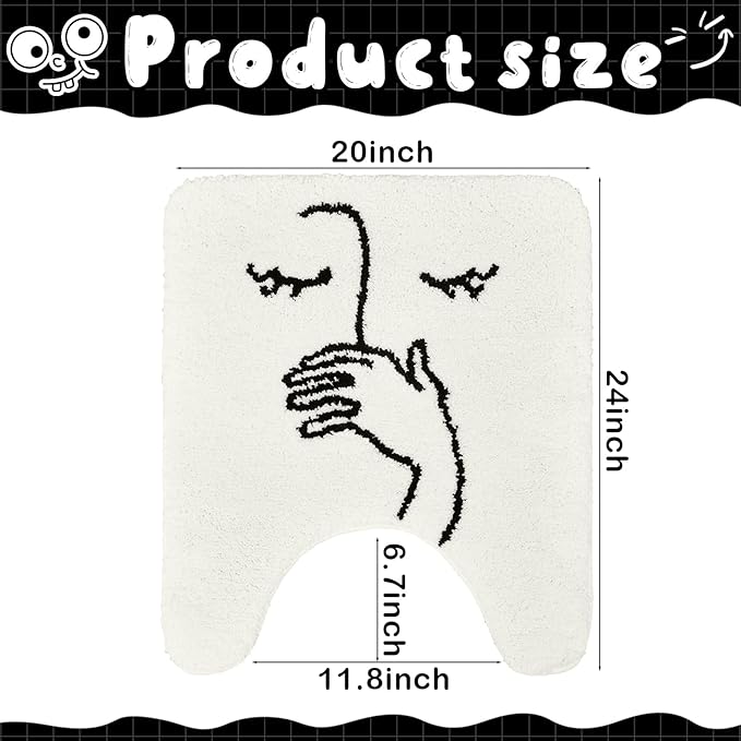 Drydiet Toilet Rug U Shaped Washable Soft and Absorbent Bathroom Rugs Non Slip Bath Mat Machine Wash Bathroom Contour Rug for Toilet Base, 24 x 20 Inch(Stick Figure)