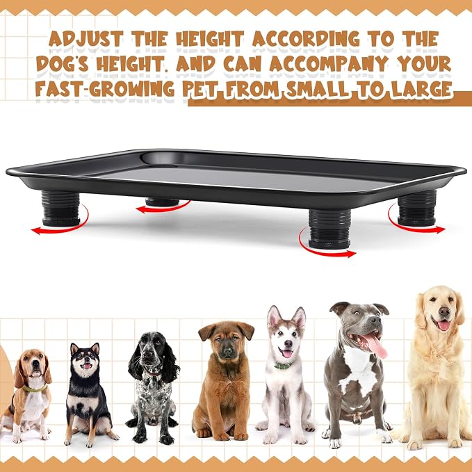 Marsui Ant Proof Pet Food Tray, Waterless Raised Cat Dog Bowl Stand with Adjustable Legs, No-Fill Physical Barrier for Indoor Feeding Station, Kitchen Sweets and Trash Area(23mm-37mm,Black)