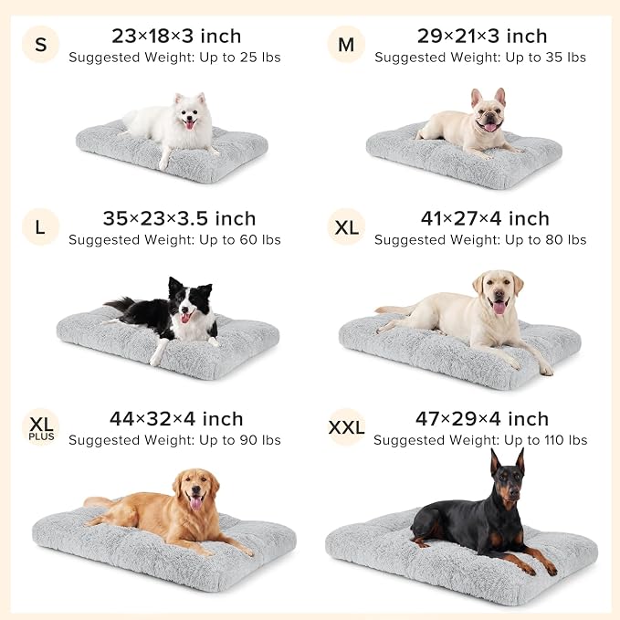 JOEJOY Large Dog Bed Crate Pad, Deluxe Plush Washable Dog Beds Fulffy Soft Kennel Pad Anti-Slip Pet Sleeping Mat for Extra Large Medium Small Dogs, 44" x 32", Grey
