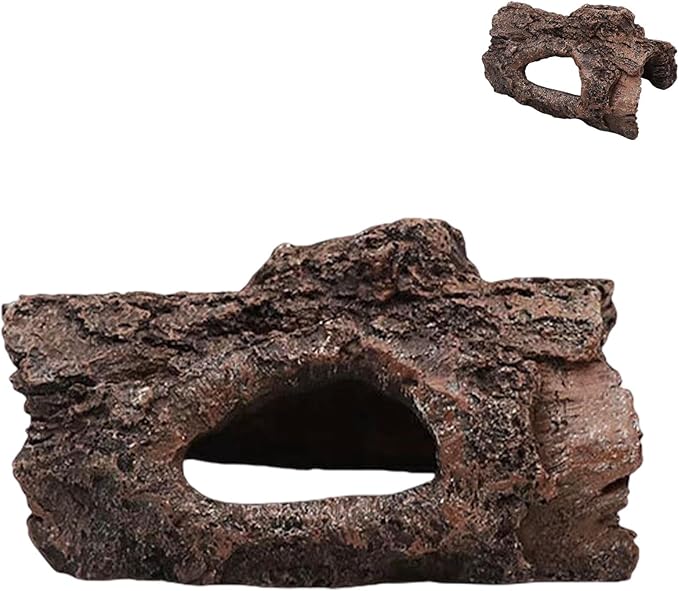 Aquarium Fish Tank Decorations,Resin Hollow Tree Trunk Ornament Bettas Fish Decor Aquarium Hideout for Shrimp Reptile and Turtle(Color:Brown)