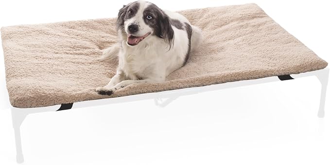 K&H Elevated Dog Bed Pet Cot Pad (Cot Sold Separately), X-Large 50x32 Tan | Pillow-Top Comfort for K&H Extra Large Raised Dog Bed, Soft & Fluffy Fleece, Secure Fit Straps, Machine Washable, Portable