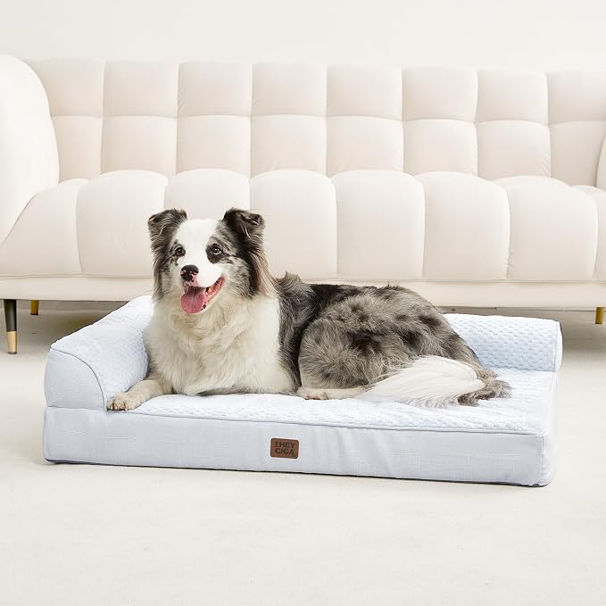EHEYCIGA Memory Foam Dog Bed for Crate, L Plus Orthopedic Dog Bed, Washblue | Washable Removable Cover, Waterproof Flat Pet Sofa Couch with Nonskid Bottom, 41x27x6.5