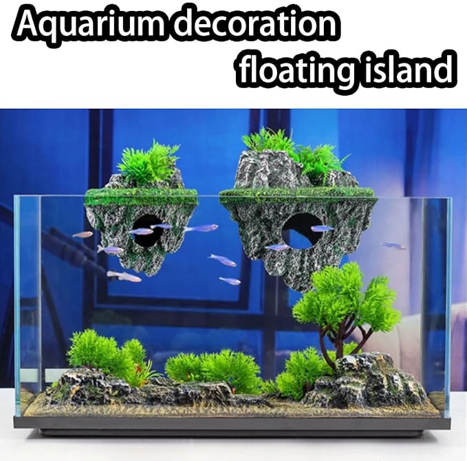 Aquarium Floating Island Decorations,Fish Tank Decorations, Interactive Fish Tank Toy for Betta Fish, Guppies, Goldfish, Shrimps, and Hermit Crabs