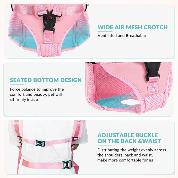 Lukovee Dog Backpack Carrier, Adjustable Front Carrier for Small Breeds | Legs Out Easy-fit, Hands Free, Lightweight, Dog Chest Pack for Hiking Travel Cycling Outdoor (Pink,X-Large)