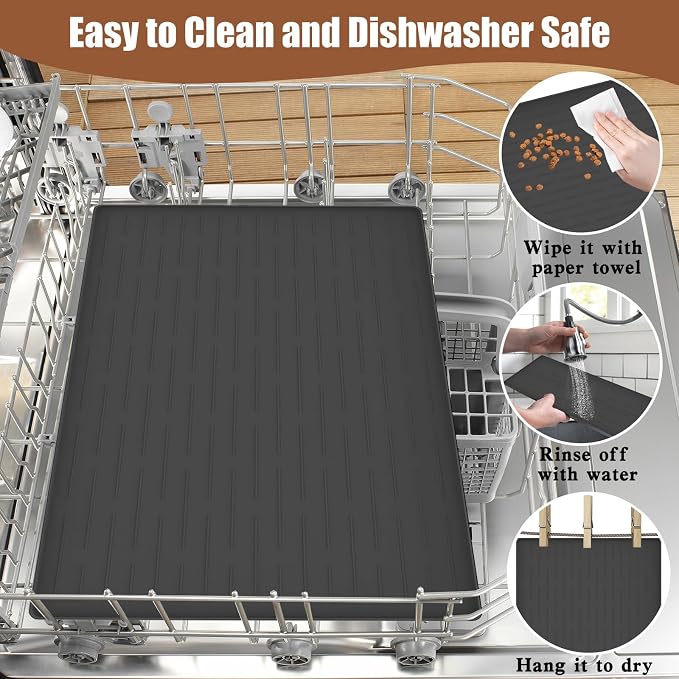 24"x16" Large Dog Food Mat, Silicone Dog and Cat Mats for Food and Water Bowls, Waterproof Raised Edge Pet Feeding Mat for Contain Spills Protects Floors, Multiple Colors & Sizes for Pets, Lake Blue