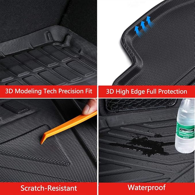 Cherokee Cargo Liners - All-Weather Protection Rear Cargo Trunk Tray Floor Mats Compatible with 2019 2020 2021 2022 2023 Jeep Cherokee, 3D Modeling Waterproof Durable TPO Accessories Custom-Fit