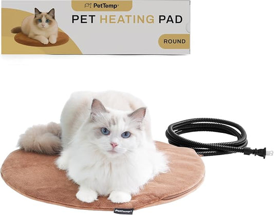 Pet Heating Pad for Cats Dogs Indoor & Sheltered Outdoor Waterproof Heated Cat Bed Heated Dog Bed Chew Resistant Cord Constant Temperature Brown Round 16 Inch