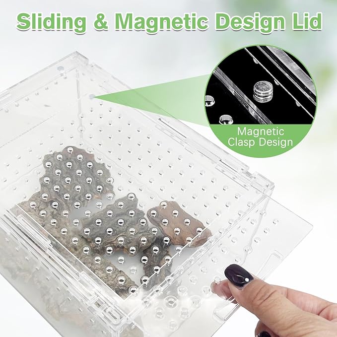 Reptile Terrarium Enclosure 8"x6"x4" Acrylic Tarantula Breeding Box Magnetic Hermit Crab Habitat Transparent Jumping Spider Cage for Insect Snail Amphibians Sling Isopods