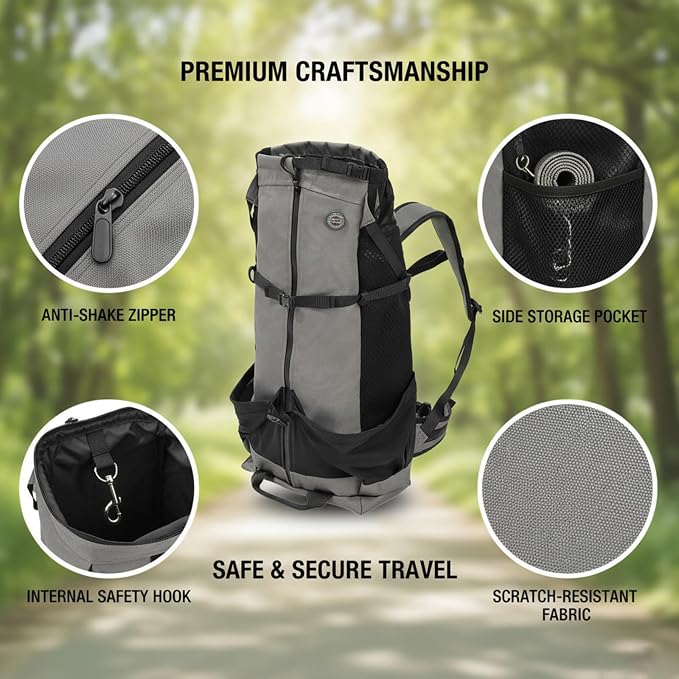 Big Dog Backpack Carrier, Dark Gray | Extra Large Pet Carrier for 66lbs Dogs, Fully Adjustable Water-Resistant Dog Travel Bag for Hiking Cycling Outdoor Adventures